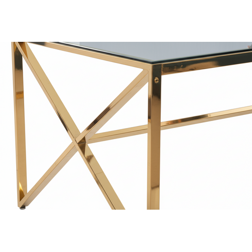 Table à Manger Design Verre Trempé Transparent et Doré – 150×90 Cm