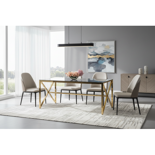 Table à Manger Design Verre Trempé Transparent et Doré – 150×90 Cm
