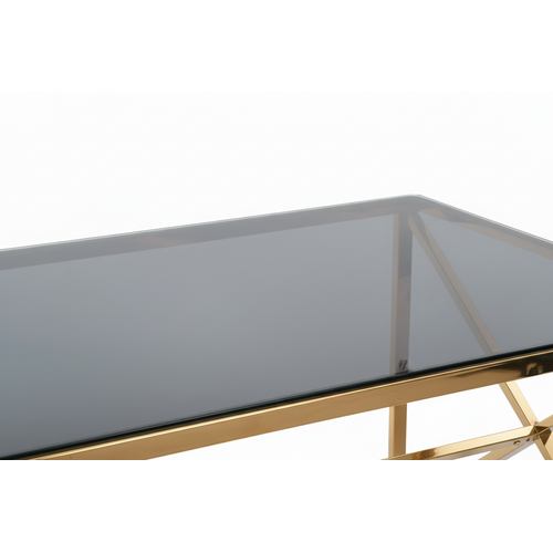 Table à Manger Design Verre Trempé Transparent et Doré – 150×90 Cm