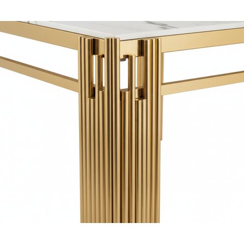 Table à Manger Rectangulaire Gold Plateau Effet Marbré Blanc – 150x90x75 Cm – Flute