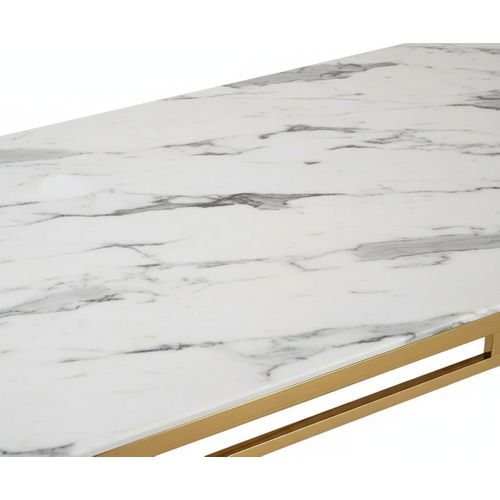 Table à Manger Rectangulaire Gold Plateau Effet Marbré Blanc – 150x90x75 Cm – Flute