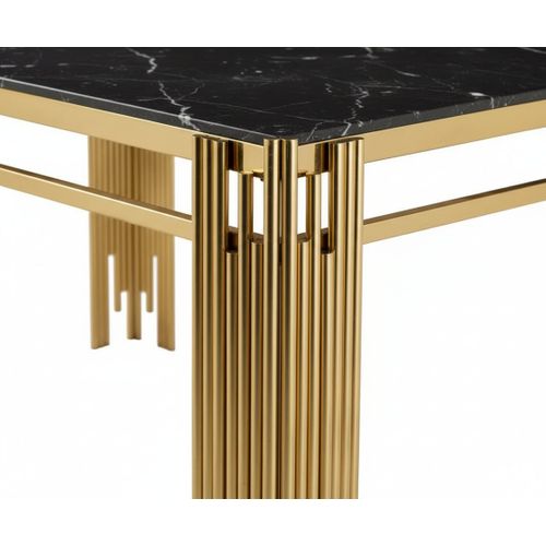 Table à Manger Rectangulaire Gold Plateau Effet Marbré Noir 180x90x75 Cm - Flute