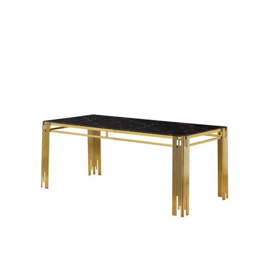 Table à Manger Rectangulaire Gold Plateau Effet Marbré Noir 180x90x75 Cm - Flute