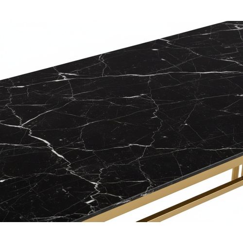 Table à Manger Rectangulaire Gold Plateau Effet Marbré Noir 180x90x75 Cm - Flute
