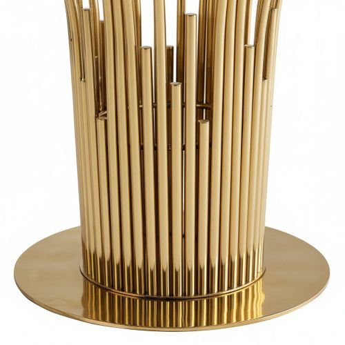 Table à Manger Ronde Gold Verre Trempé Marbré Noir – 120 Cm – Flute