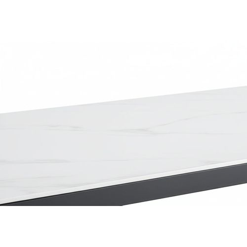 Table à Manger Design Verre Trempé Marbré Blanc et Métal Noir – 180×90 Cm