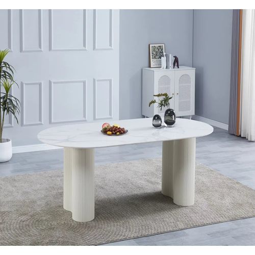 Table Venezia Plateau Céramique Marbré Blanc L 180 Cm