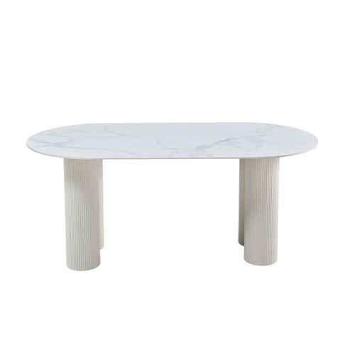 Table Venezia Plateau Céramique Marbré Blanc L 180 Cm