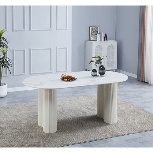 Table Venezia Plateau Céramique Marbré Blanc L 180 Cm