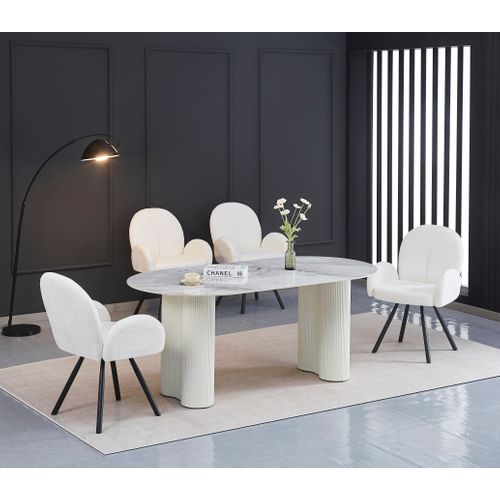 Table Venezia Plateau Céramique Marbré Blanc L 180 Cm