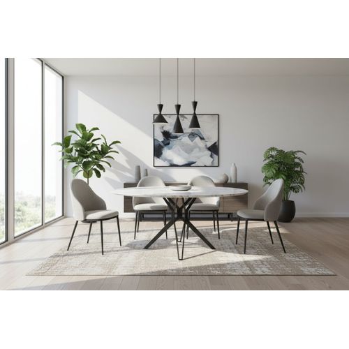 Table à Manger Ronde Verre Effet Marbré 120x75 Cm – Electra