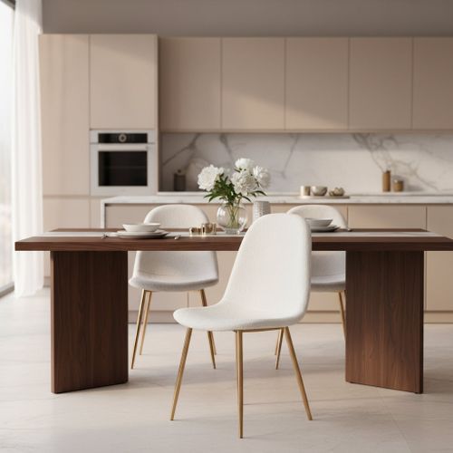 Lot De 4 Chaises Scandinave En Velours Laine Bouclée Pieds Gold