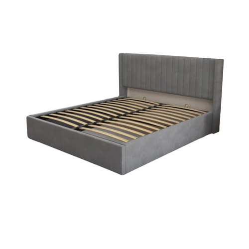 Lit Coffre Camille En Velours Gris 160x200cm