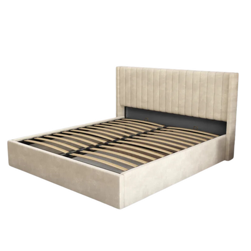 Lit Coffre Camille En Velours Beige 160x200cm