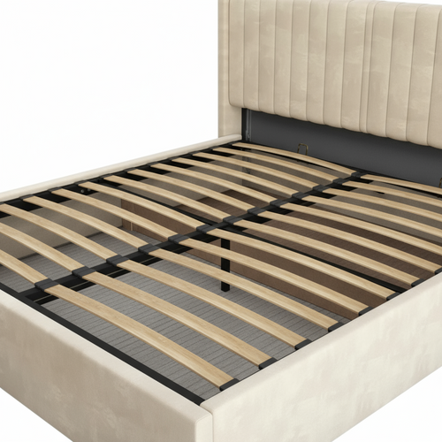 Lit Coffre Camille En Velours Beige 160x200cm