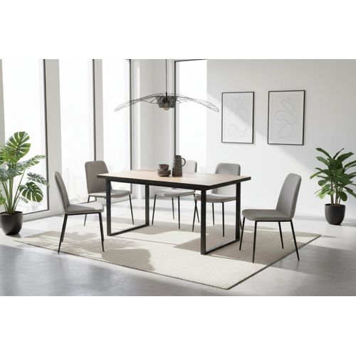 Table à Manger Bois Beige 160x90 Cm 4-6 Couverts Pied Métal Noir – Belgrade
