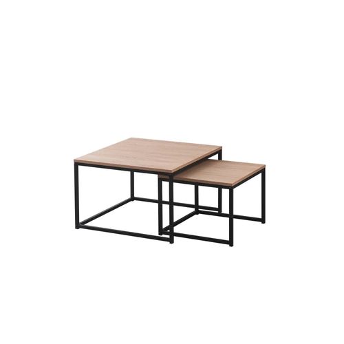 Table Basse Gigogne Belgrade Métal Noir Plateau En Bois - Chêne Griffé