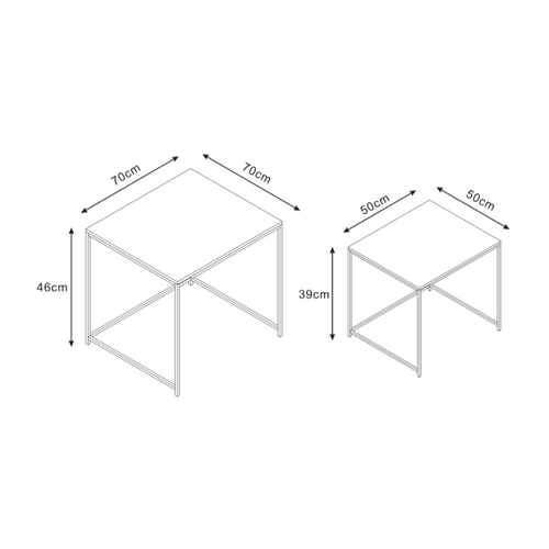 Table Basse Gigogne Belgrade Métal Noir Plateau En Bois - Chêne Griffé