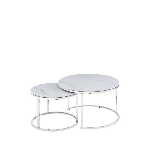 Lot De 2 Tables Basses Gigogne Arto Inox Et Plateau En Verre Marbre Blanc