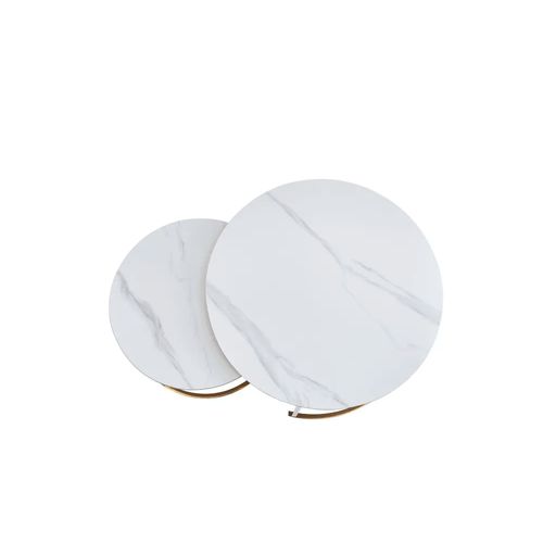 Lot De 2 Tables Basses Gigogne Arto Inox Et Plateau En Verre Marbre Blanc