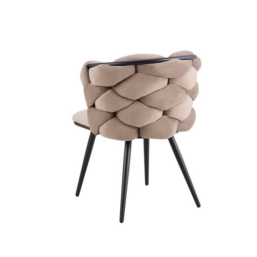 Lot 2 Chaises Salle à Manger Tissu Taupe Dossier Tressé 60x60x77cm Lolipop