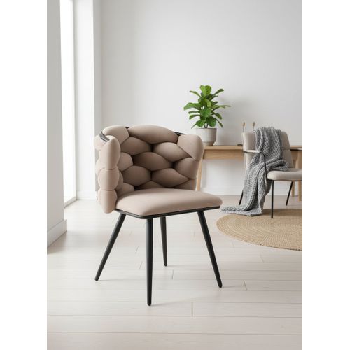 Lot 2 Chaises Salle à Manger Tissu Taupe Dossier Tressé 60x60x77cm Lolipop