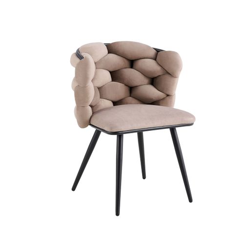 Lot 2 Chaises Salle à Manger Tissu Taupe Dossier Tressé 60x60x77cm Lolipop