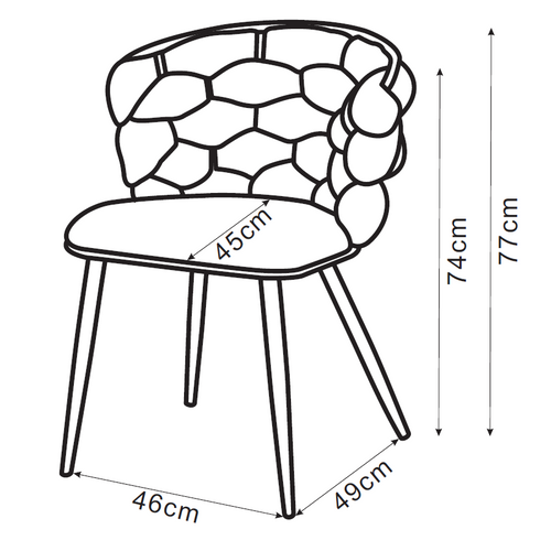 Lot 2 Chaises Salle à Manger Tissu Taupe Dossier Tressé 60x60x77cm Lolipop