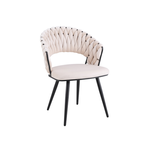 Lot De 2 Chaises Salle à Manger Velours Beige Dossier Tressé Métal Noir Carolina