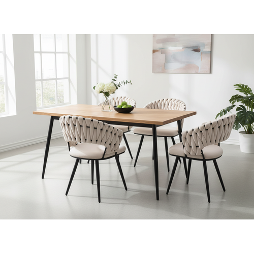 Lot De 2 Chaises Salle à Manger Velours Beige Dossier Tressé Métal Noir Carolina