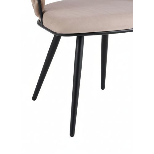 Lot 2 Chaises Salle à Manger Velours Taupe Dossier Tressé Métal Noir Carolina