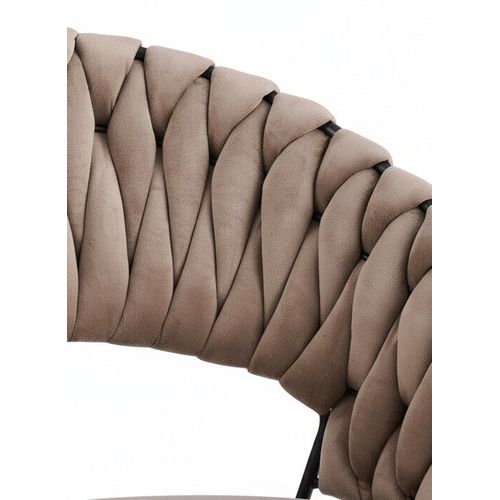 Lot 2 Chaises Salle à Manger Velours Taupe Dossier Tressé Métal Noir Carolina