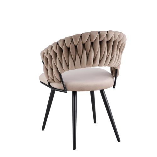 Lot 2 Chaises Salle à Manger Velours Taupe Dossier Tressé Métal Noir Carolina