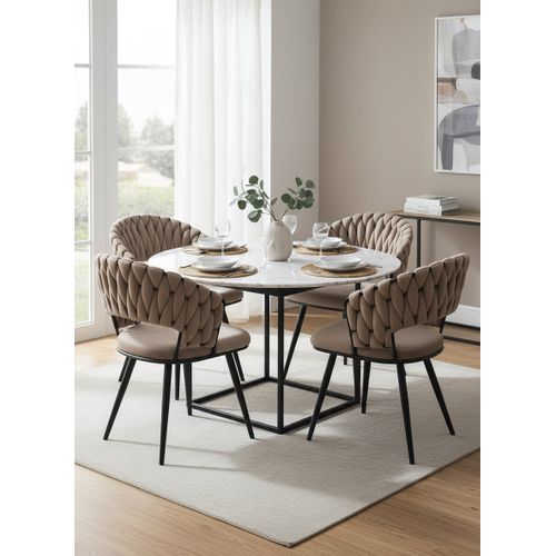 Lot 2 Chaises Salle à Manger Velours Taupe Dossier Tressé Métal Noir Carolina