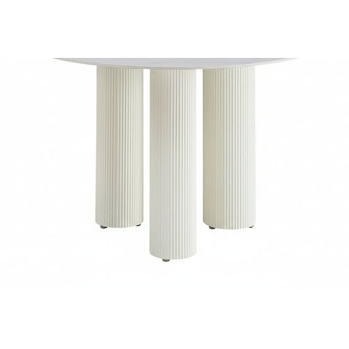 Table Repas Ronde Céramique Marbré Blanc 120 Cm Pieds Beiges – Anais
