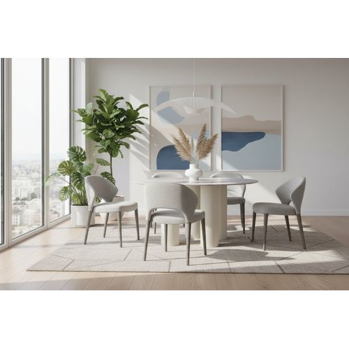 Table Repas Ronde Céramique Marbré Gris 120 Cm Pieds Beiges – Anais
