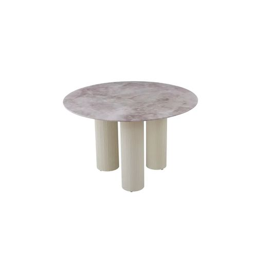 Table Repas Ronde Céramique Marbré Gris 120 Cm Pieds Beiges – Anais