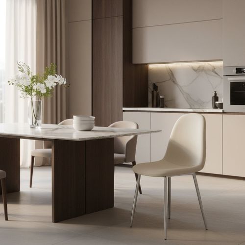 Lot De 6 Chaises Scandinave En Velours Pieds Chrome - Beige