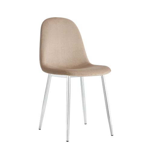 Lot De 6 Chaises Scandinave En Velours Pieds Chrome - Taupe