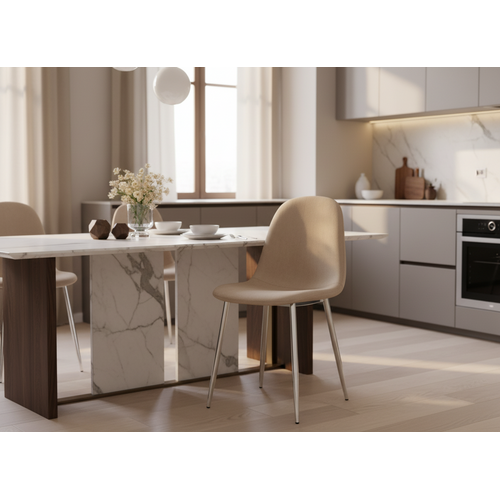 Lot De 6 Chaises Scandinave En Velours Pieds Chrome - Taupe