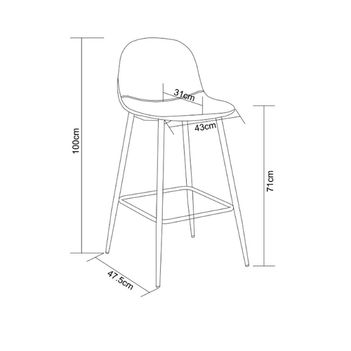 Lot De 2 Tabourets De Bar Scandinave Métal Noir Velours