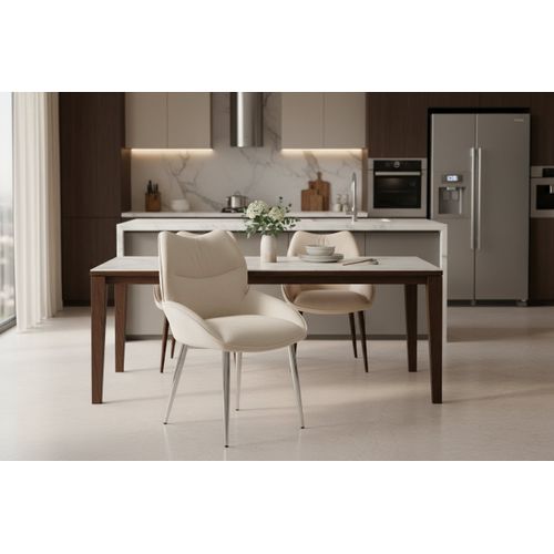 Lot De 2 Chaises En Velours Beige Loha Pied Métal Chrome