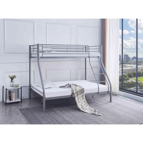 Pack: Lit Superposé En Métal Costo Sommier Inclus + 2 Matelas 90/140x190 Cm, 3 Places Gris