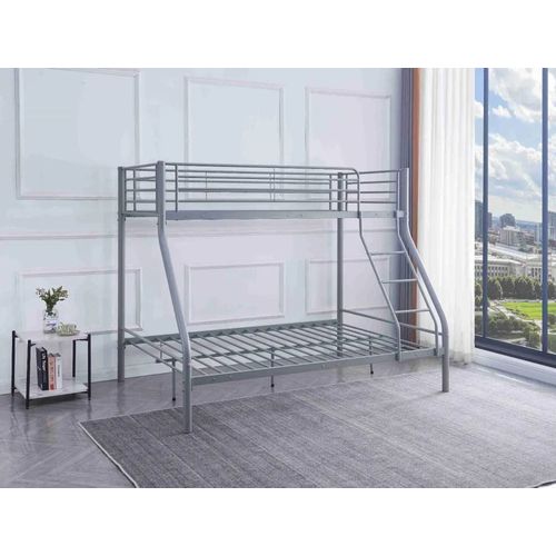 Pack: Lit Superposé En Métal Costo Sommier Inclus + 2 Matelas 90/140x190 Cm, 3 Places Gris