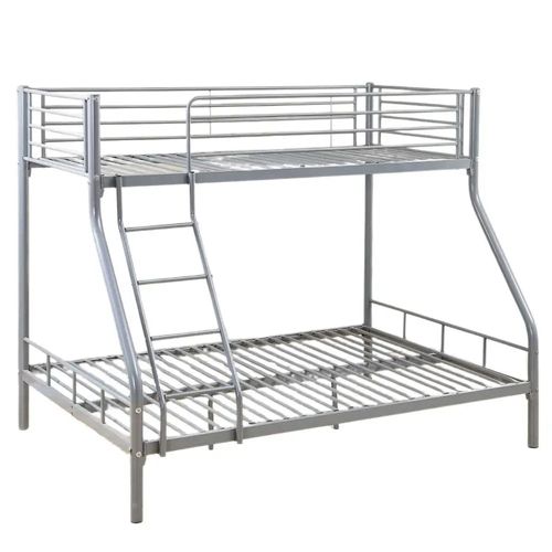 Pack: Lit Superposé En Métal Costo Sommier Inclus + 2 Matelas 90/140x190 Cm, 3 Places Gris