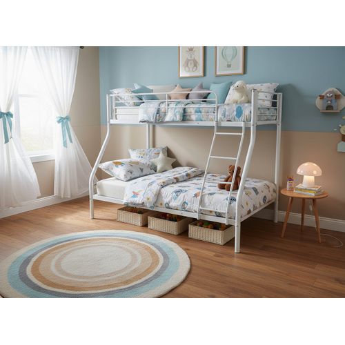 Pack: Lit Superposé En Métal Costo Sommier Inclus + 2 Matelas 90/140x190 Cm, 3 Places Blanc