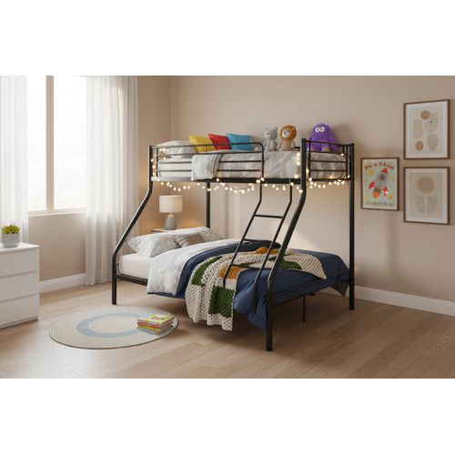 Pack: Lit Superposé En Métal Sommier Inclus + 2 Matelas 90/140x190 Cm, 3 Places Noir Costo