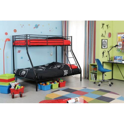 Pack: Lit Superposé En Métal Sommier Inclus + 2 Matelas 90/140x190 Cm, 3 Places Noir Costo