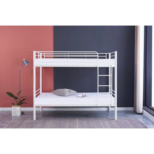 Pack : Lit Superposé + Matelas Compris Séparable Métal Luna 1+1 90x190 Cm Sommier Inclus Blanc