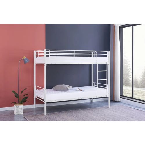 Pack : Lit Superposé + Matelas Compris Séparable Métal Luna 1+1 90x190 Cm Sommier Inclus Blanc